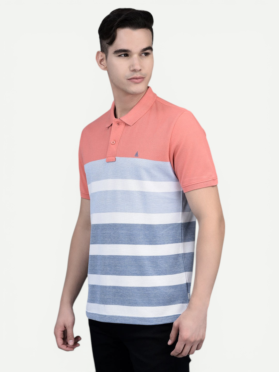 Canoe Men Short Sleeve Polo Neck Striped Pattern T-Shirt