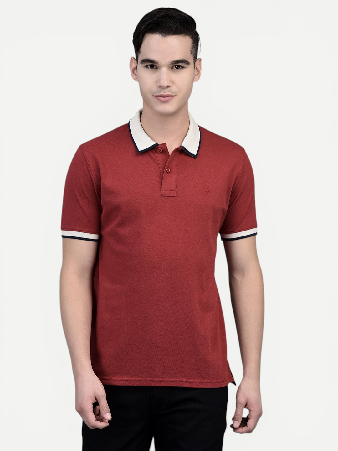 Canoe Men Short Sleeve Polo Neck Solid Pattern T-Shirt