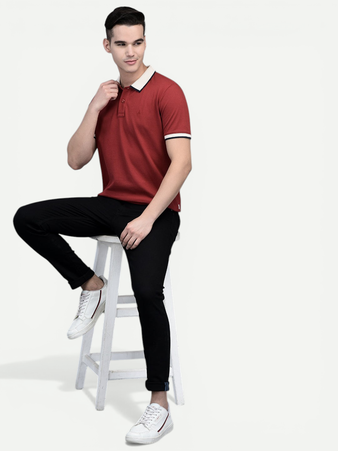 Canoe Men Short Sleeve Polo Neck Solid Pattern T-Shirt