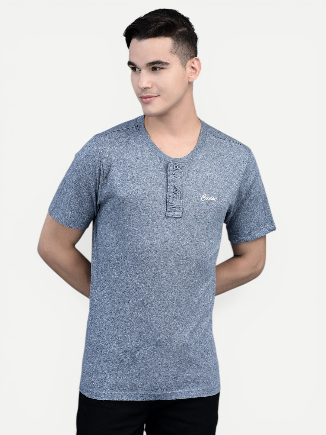 Canoe Men Short Sleeve Polo Neck Self Design Pattern T-Shirt