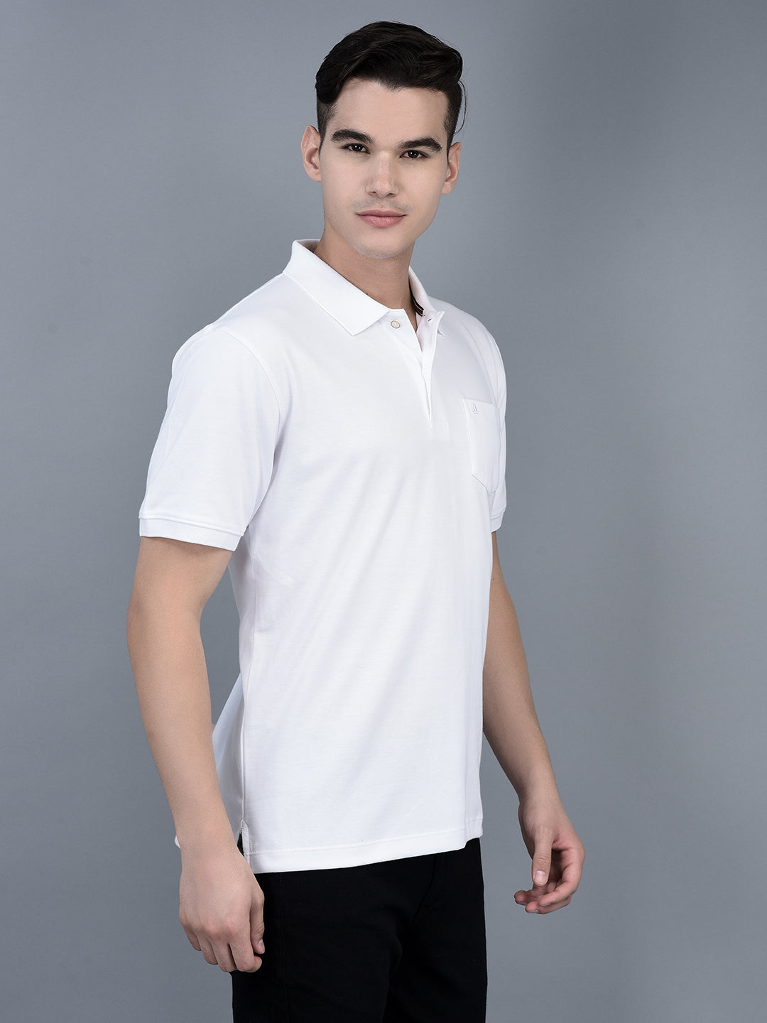 Canoe Men Short Sleeve Polo Neck Solid Pattern T-Shirt