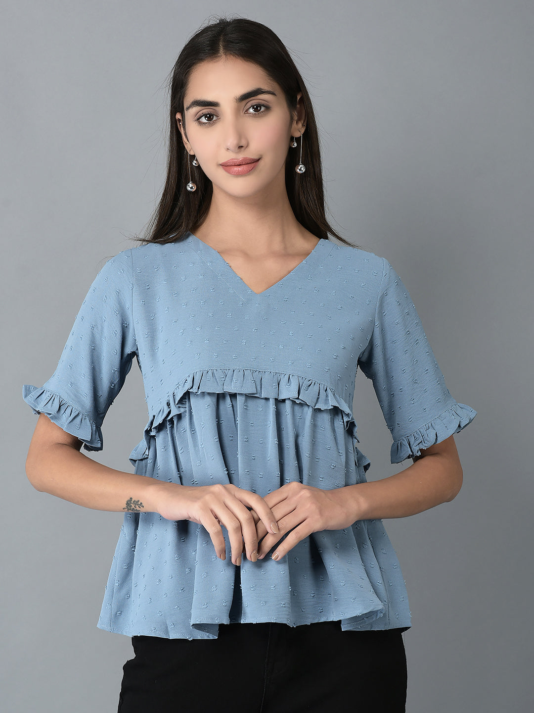 Canoe Women V-Neck Peplum Style Top