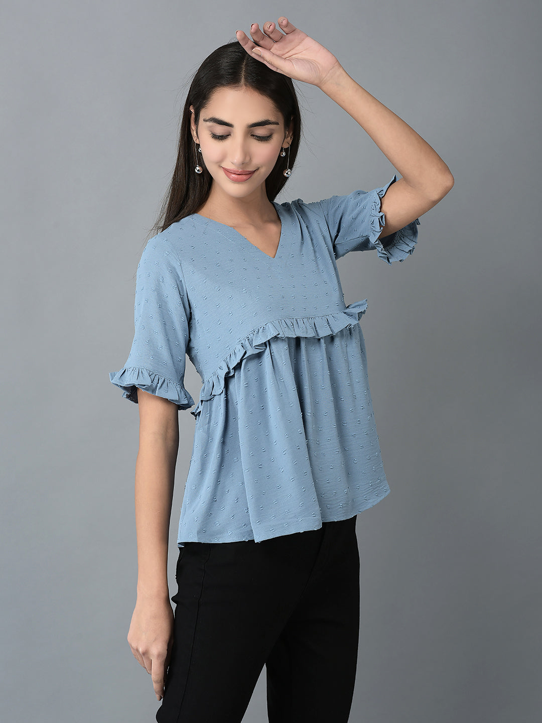 Canoe Women V-Neck Peplum Style Top