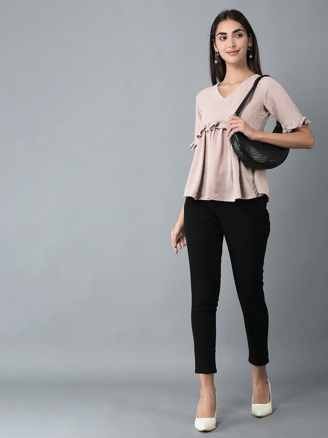 Canoe Women V-Neck Peplum Style Top