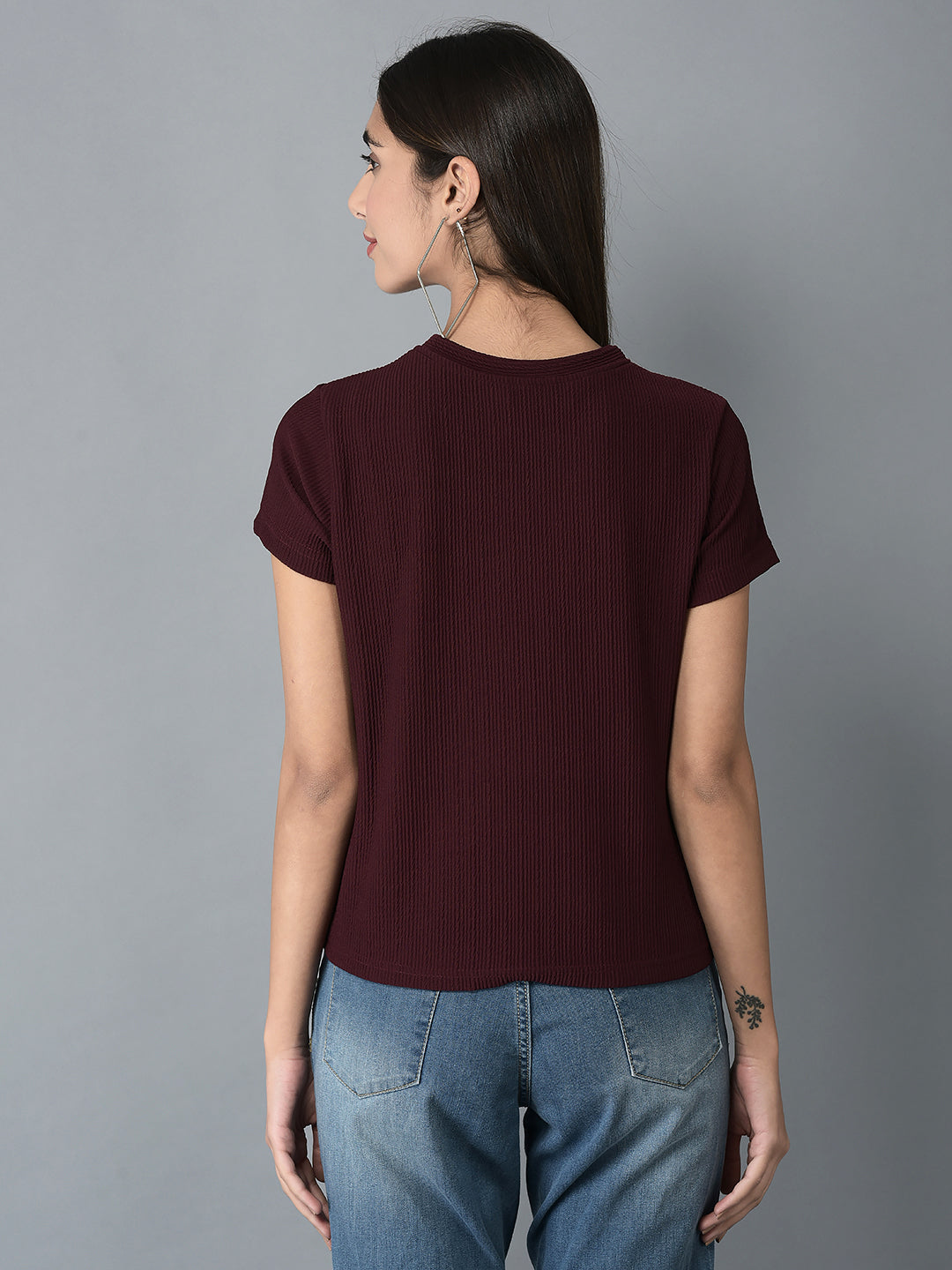 Canoe Women Loose Fit Solid Round Neck T-Shirt