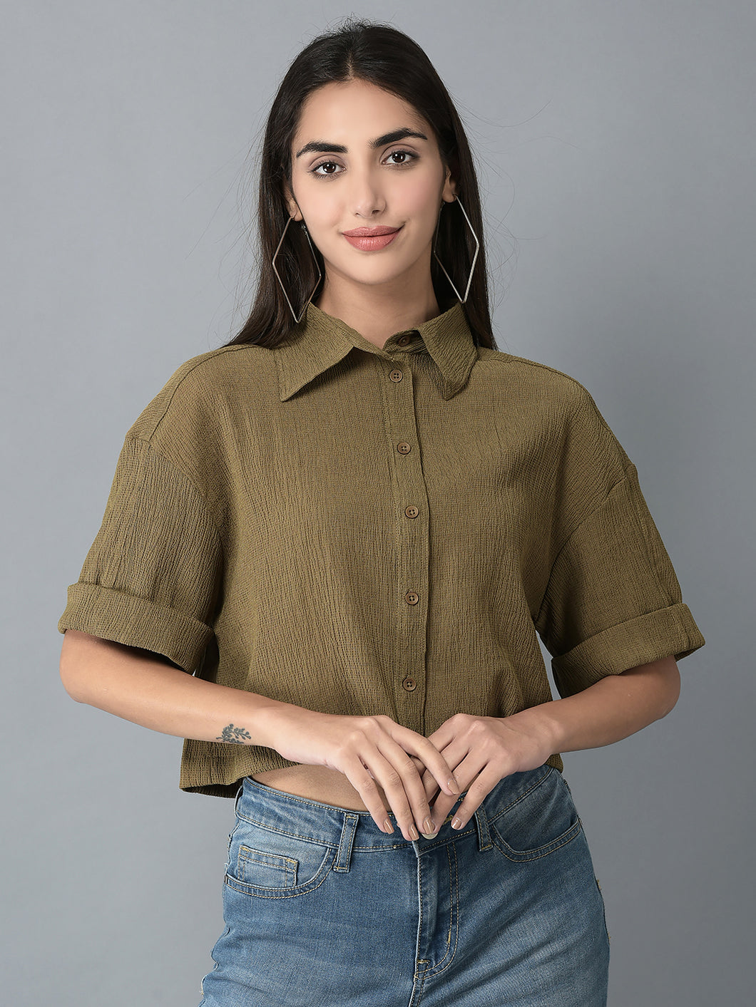 Canoe Women Loose Fit Crop Shirt