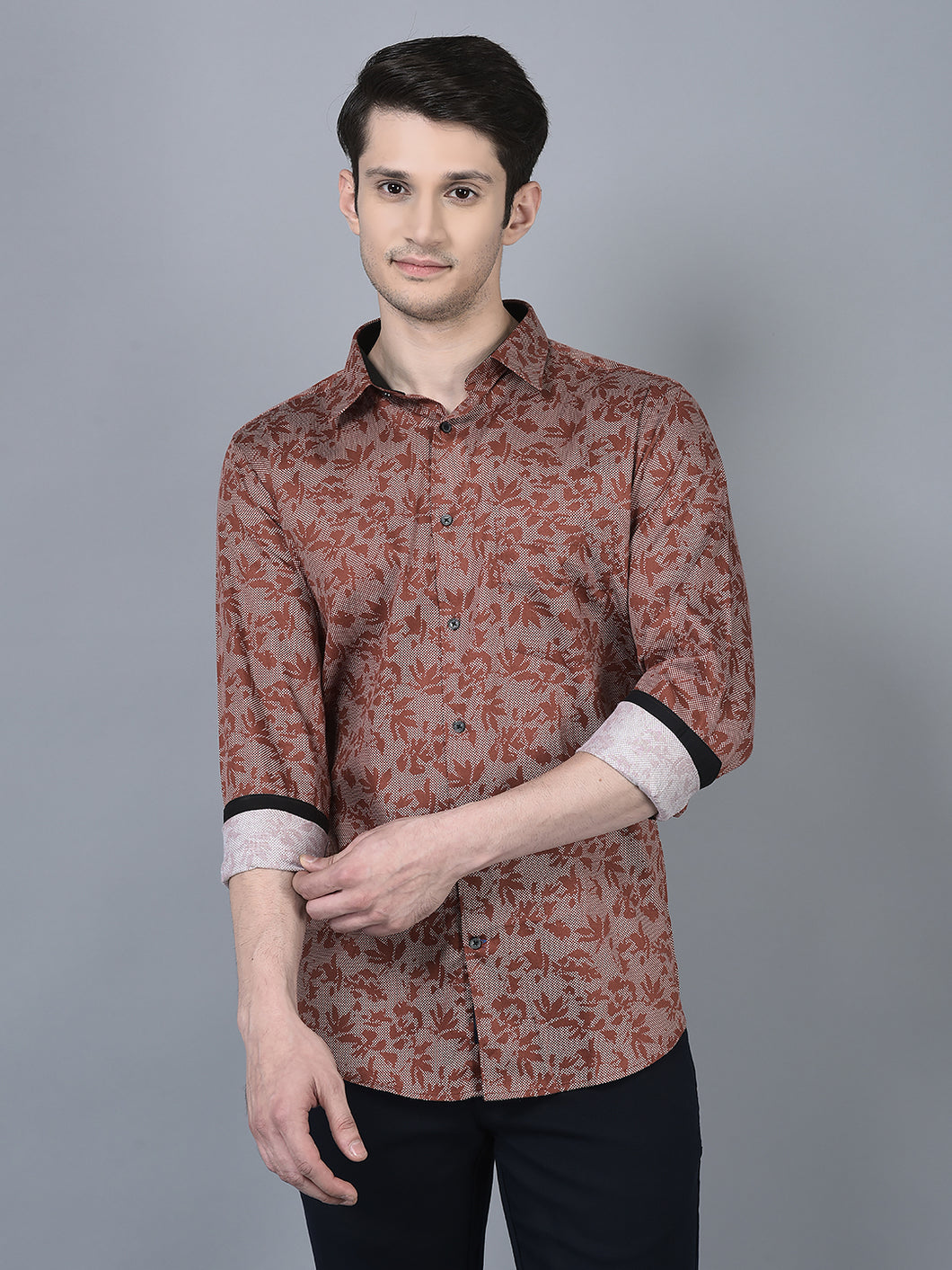 CANOE MEN Urban Shirt Print Pattern Roll-Up Sleeve