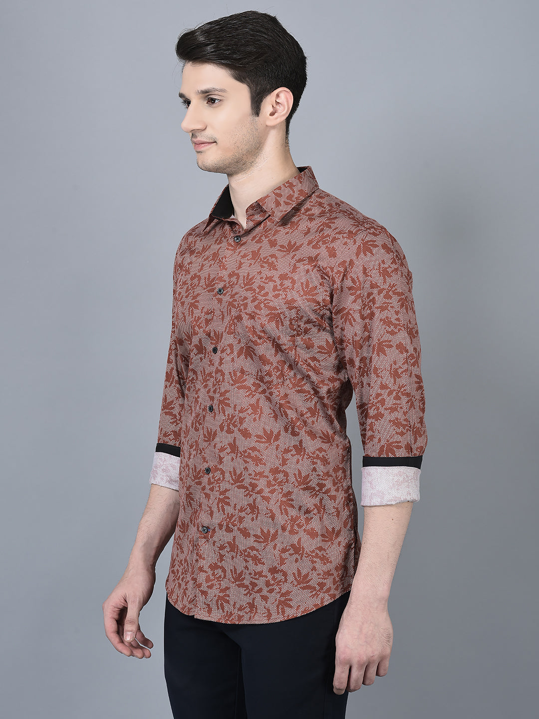 CANOE MEN Urban Shirt Print Pattern Roll-Up Sleeve