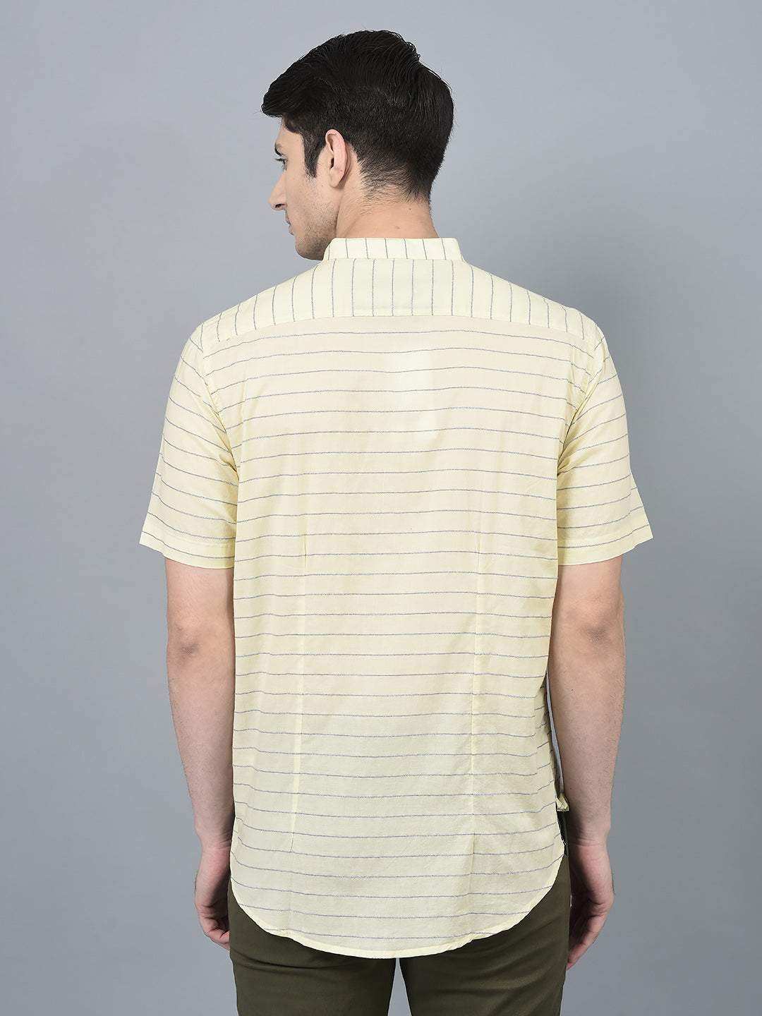 Canoe Men Casual Shirt Cream Color Cotton Fabric Button Closure Striped