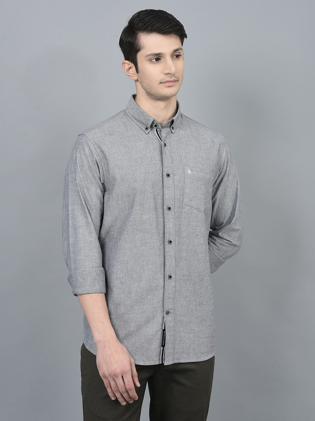 Canoe Men Casual Shirt Grey Color Cotton Fabric Button Closure Solid