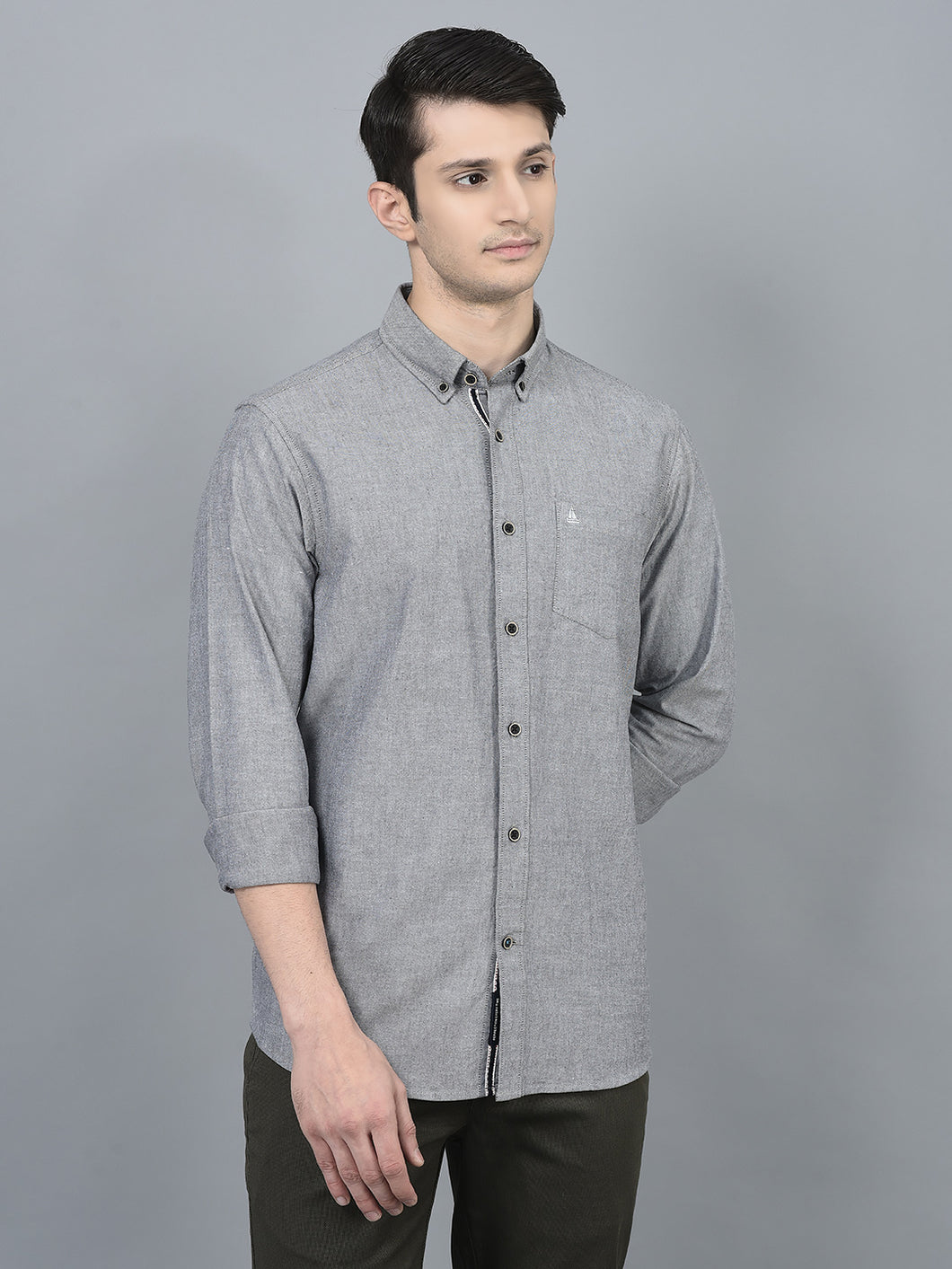 CANOE MEN Casual Shirt Grey Color Cotton Fabric Button Closure Solid