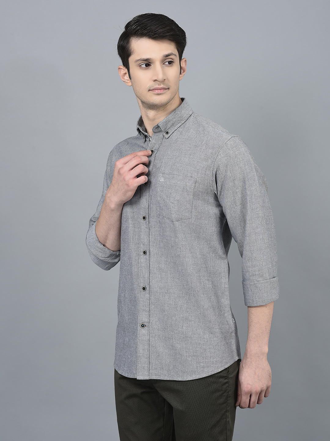 CANOE MEN Casual Shirt Grey Color Cotton Fabric Button Closure Solid