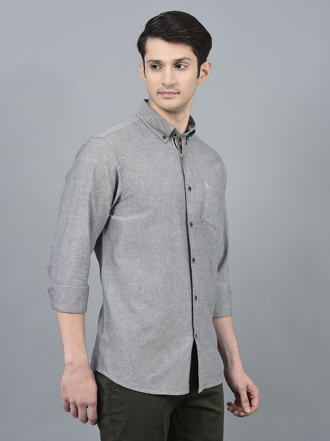 Canoe Men Casual Shirt Grey Color Cotton Fabric Button Closure Solid