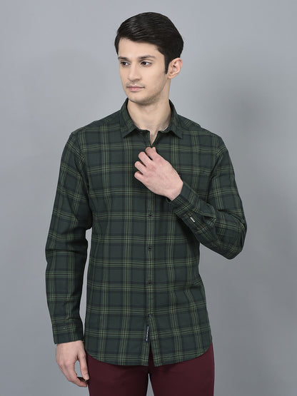 Canoe Men Casual Shirt Cotton Fabric Button Closure Checked