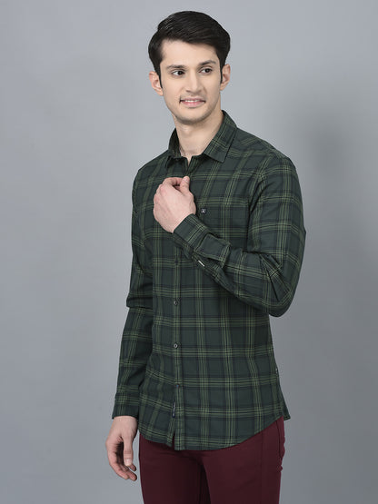 Canoe Men Casual Shirt Cotton Fabric Button Closure Checked