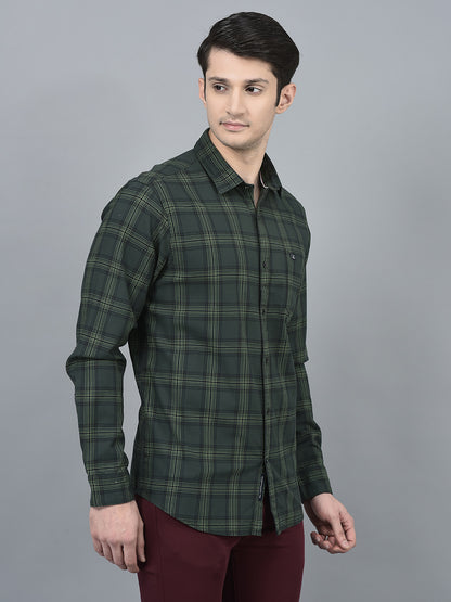 Canoe Men Casual Shirt Cotton Fabric Button Closure Checked