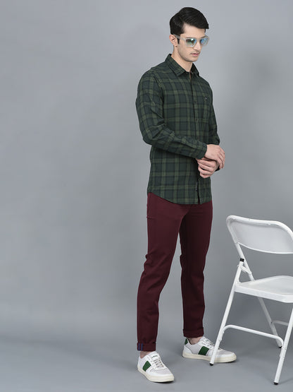 Canoe Men Casual Shirt Cotton Fabric Button Closure Checked