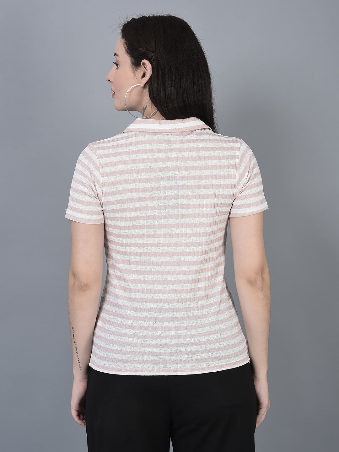 Canoe Women Stripe Pattern Short Sleeve T-Shirt