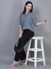 Load image into Gallery viewer, Canoe Women Floral Print Roll-Up Sleeve Full Button Placket Top
