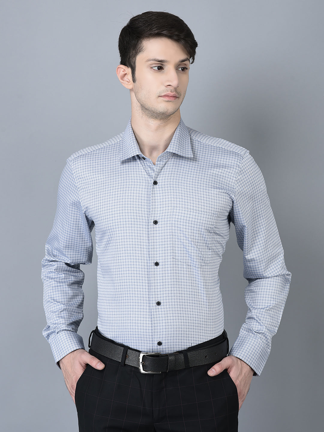 CANOE MEN Formal Shirt Grey Color Cotton Fabric Button Closure Checked