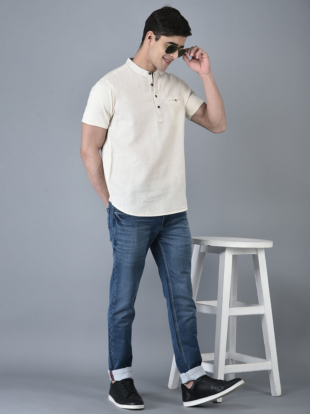 Canoe Men Round Neck Button Closer Knitted T-Shirt