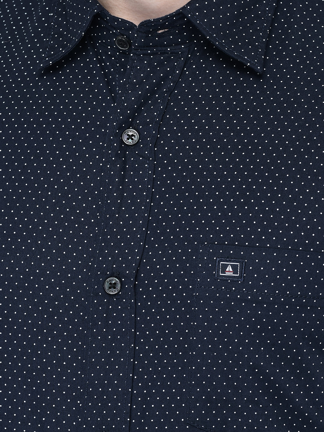 CANOE MEN Casual Shirt Navy Blue Color Cotton Fabric Button Closure Printed