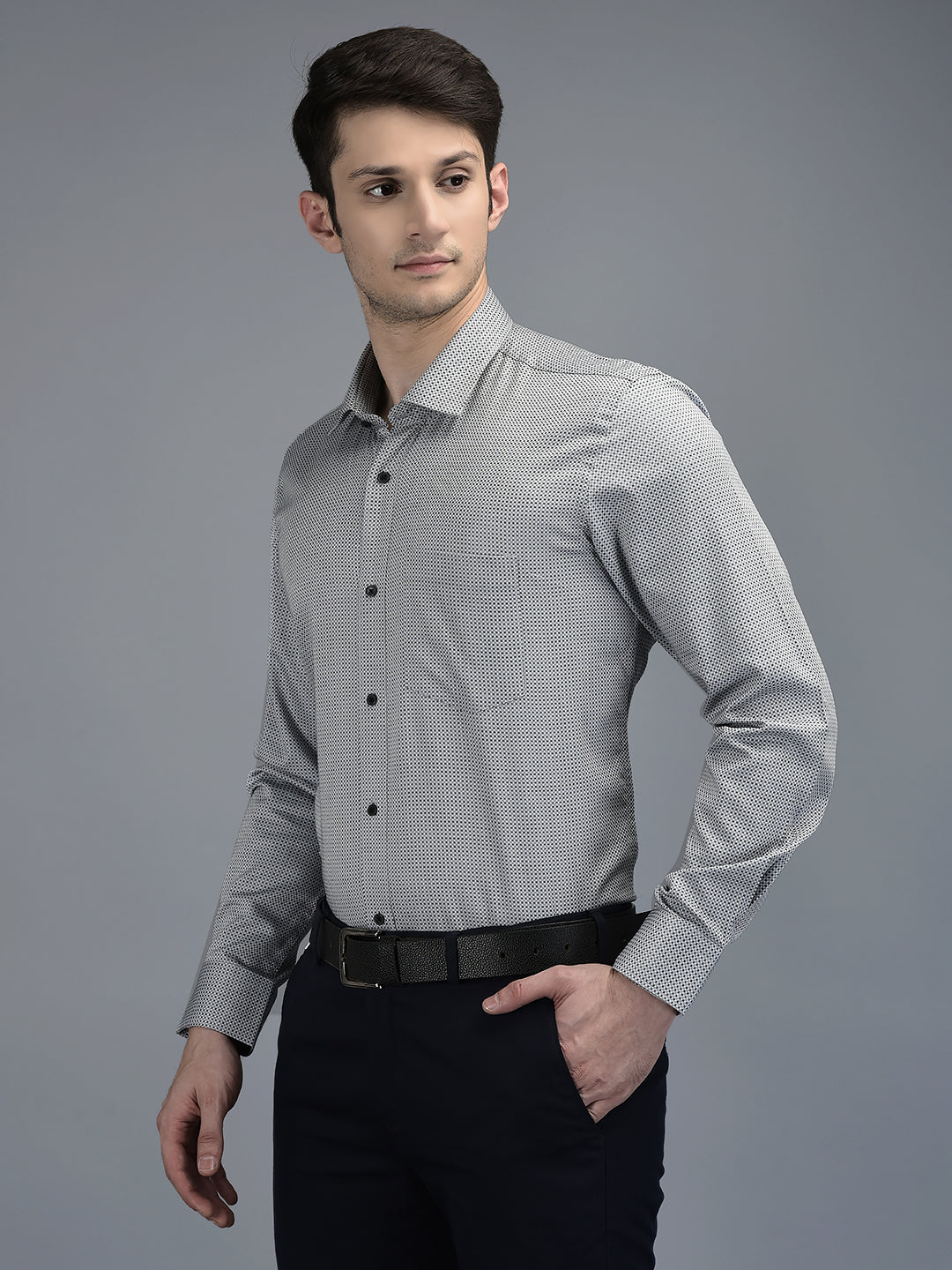 CANOE MEN Formal Shirt Grey Balck Color Cotton Fabric Button Closure