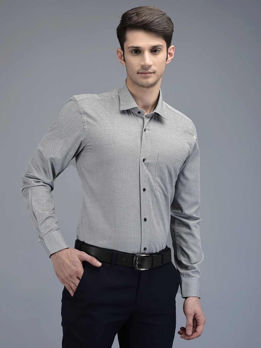 CANOE MEN Formal Shirt Grey Balck Color Cotton Fabric Button Closure