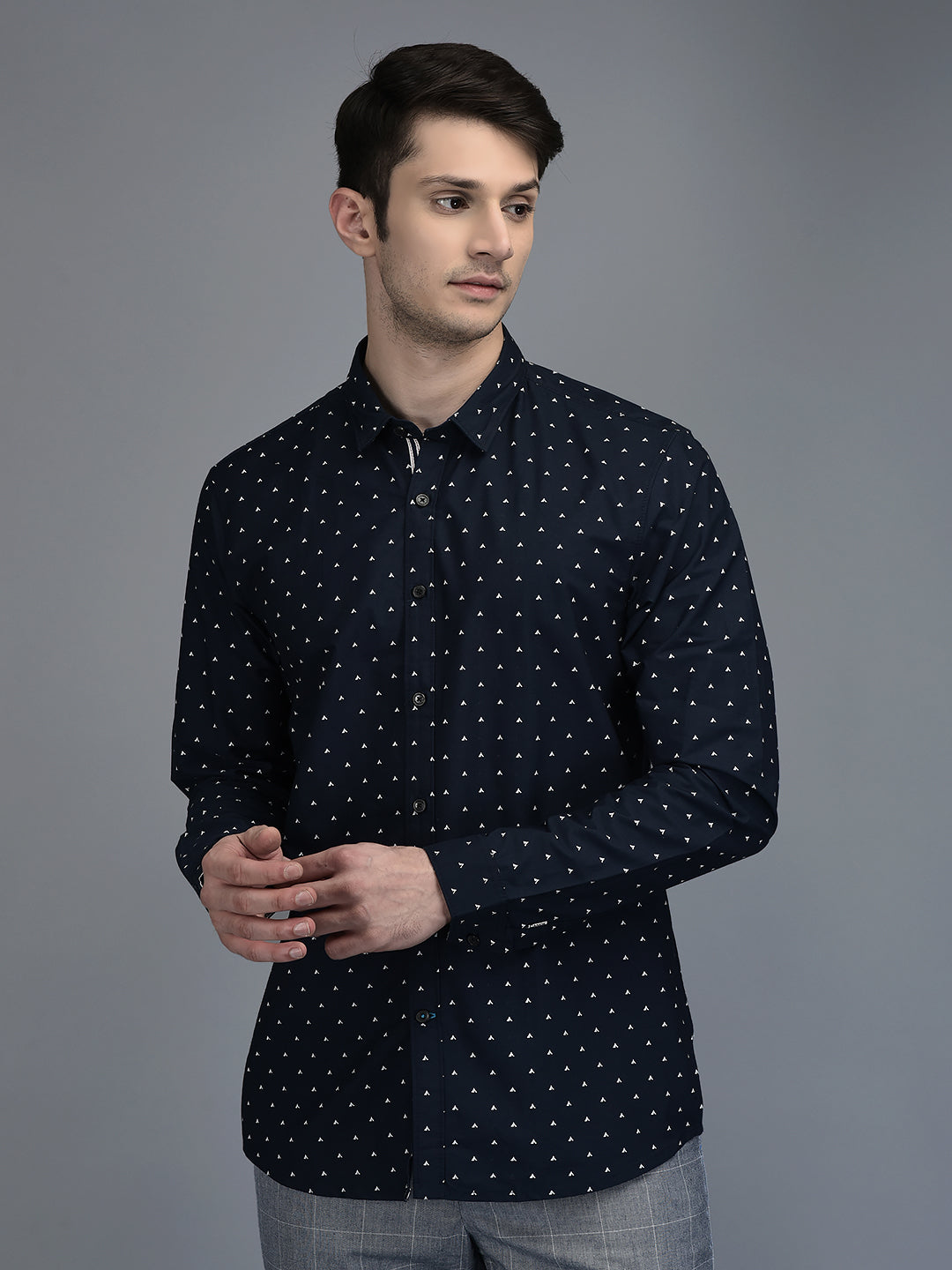 Canoe Men Casual Shirt Navy Blue Color Cotton Fabric Button Closure Printed