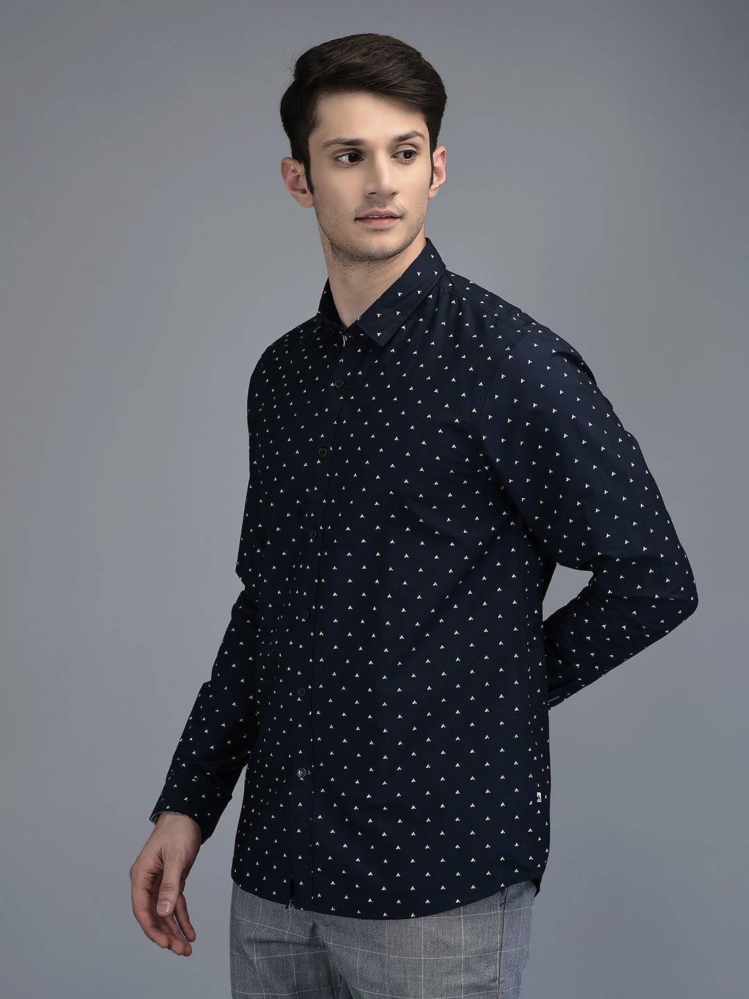 CANOE MEN Casual Shirt Navy Blue Color Cotton Fabric Button Closure Printed