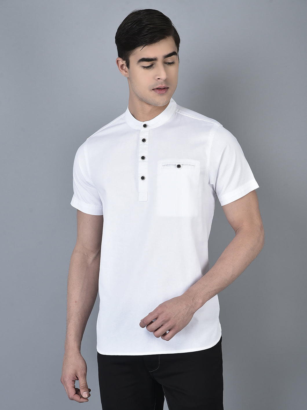Canoe Men Round Neck Button Closer Knitted T-Shirt