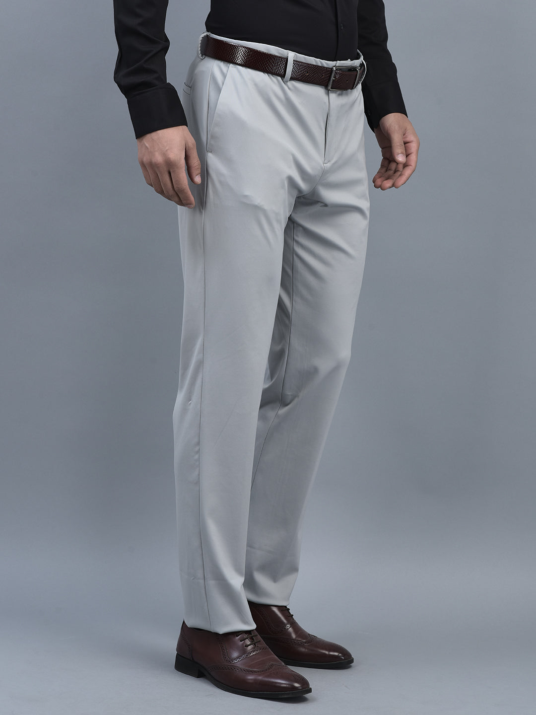 Canoe Men Regular Length Solid Pattern Smart Fit Knitted Formal Trouser