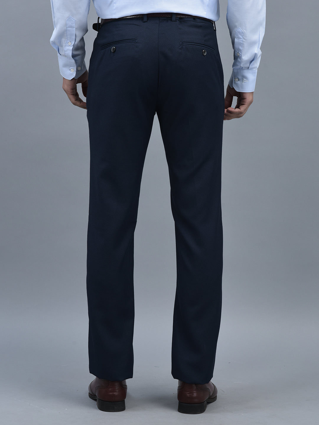 Canoe Men Regular Length Self Design Pattern Button Closure Formal Trouser