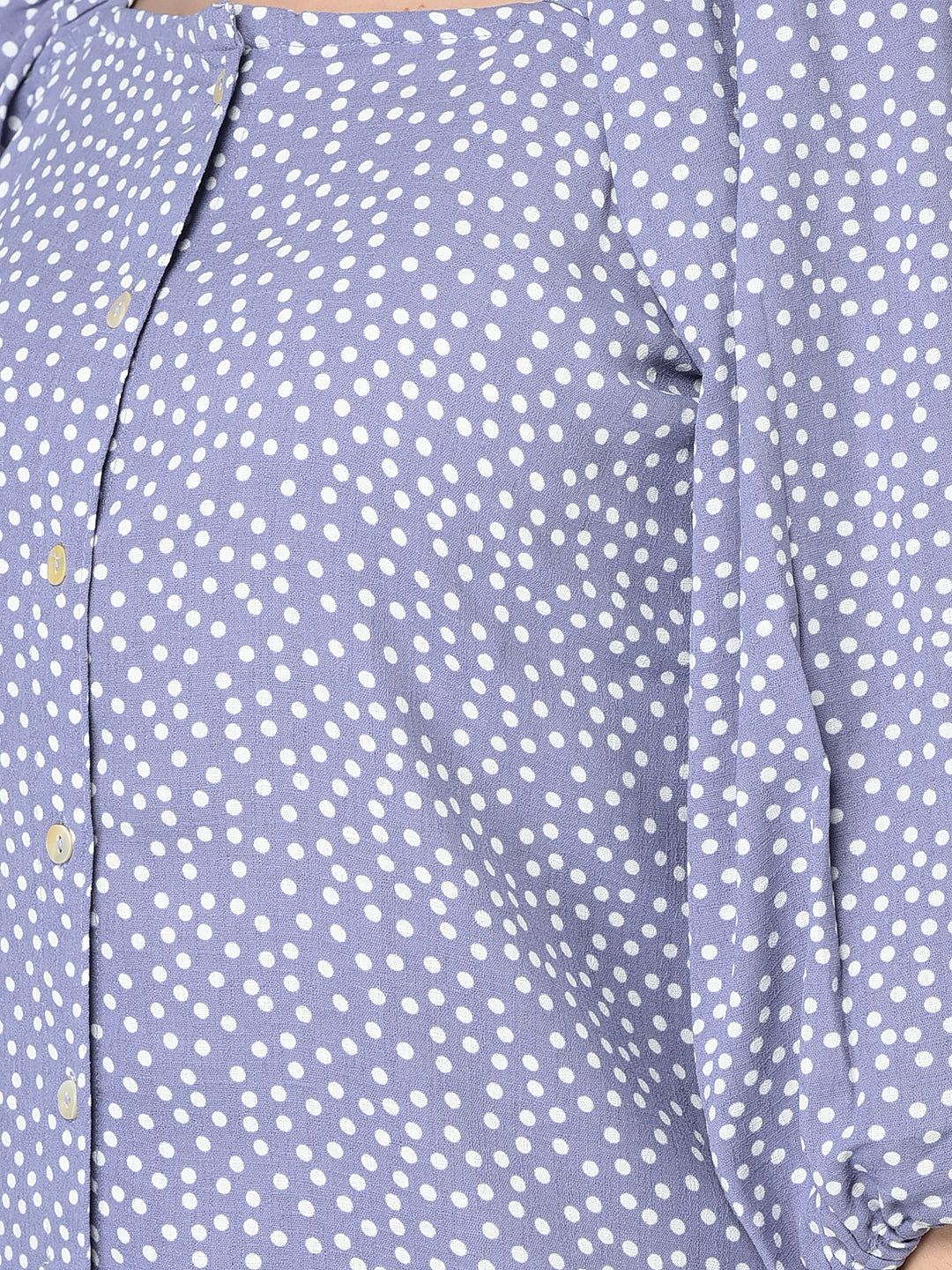 Canoe Women Elasticated Neck & Polk Dot Print Top