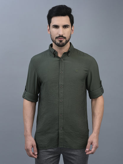 Canoe Men Long Sleeve Button Down Collar Casual Shirt