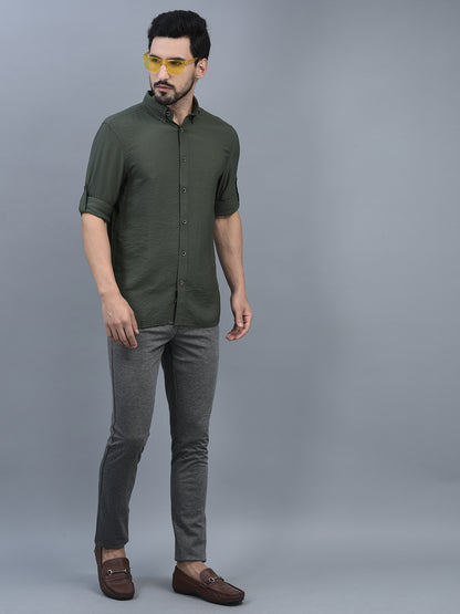 Canoe Men Long Sleeve Button Down Collar Casual Shirt