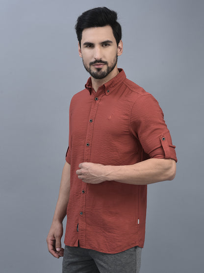 Canoe Men Long Sleeve Button Down Collar Casual Shirt