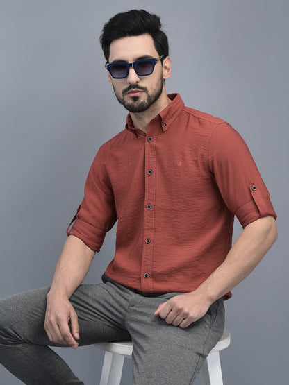 Canoe Men Long Sleeve Button Down Collar Casual Shirt