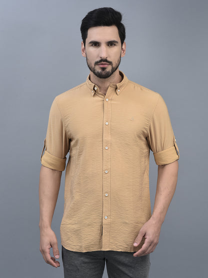 Canoe Men Long Sleeve Button Down Collar Casual Shirt