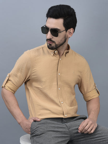 Canoe Men Long Sleeve Button Down Collar Casual Shirt