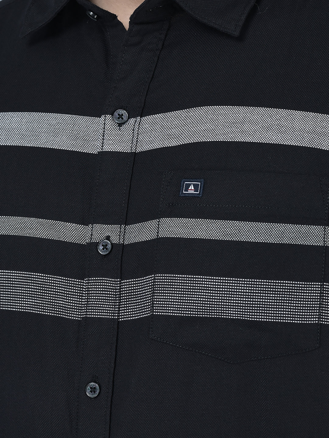 CANOE MEN Casual Shirt Black Color Cotton Fabric Button Closure Striped