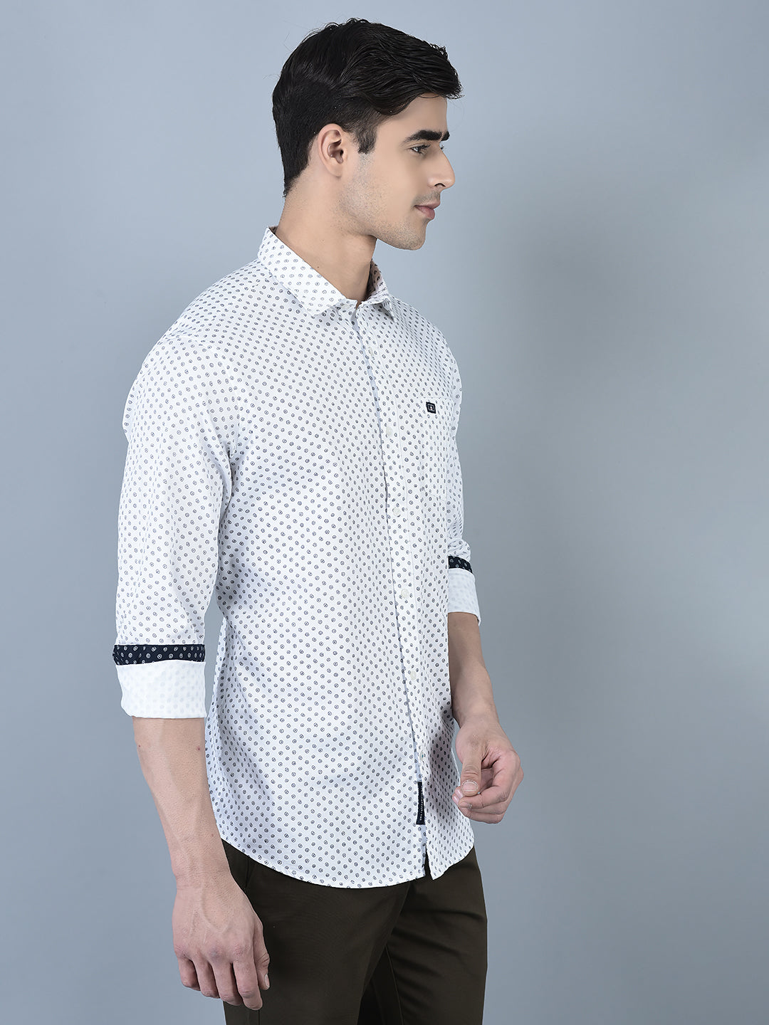 CANOE MEN Casual Shirt White Color Cotton Fabric Button Closure Printed