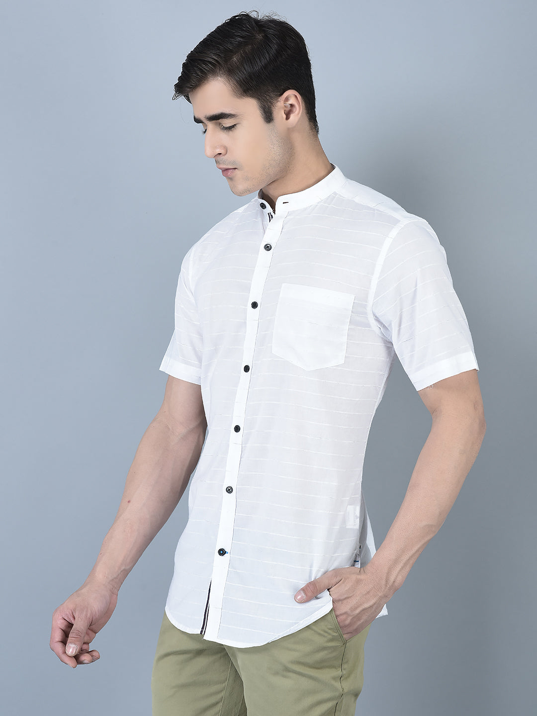 CANOE MEN Casual Shirt White Color Cotton Fabric Button Closure Striped