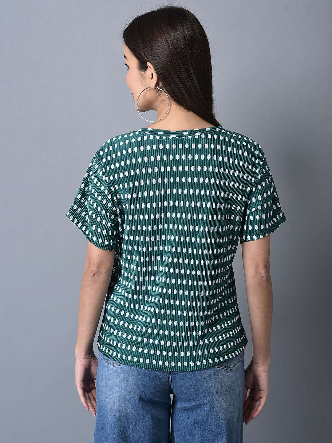 Canoe Women Polka Dot Pleated Fabric T-shirt