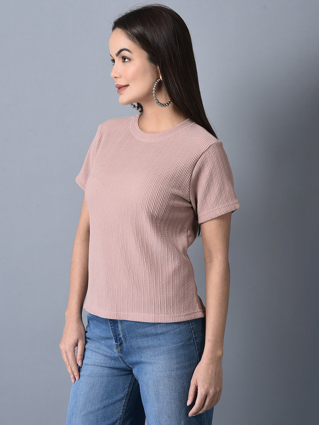 Canoe Women Loose Fit Solid Round Neck T-Shirt