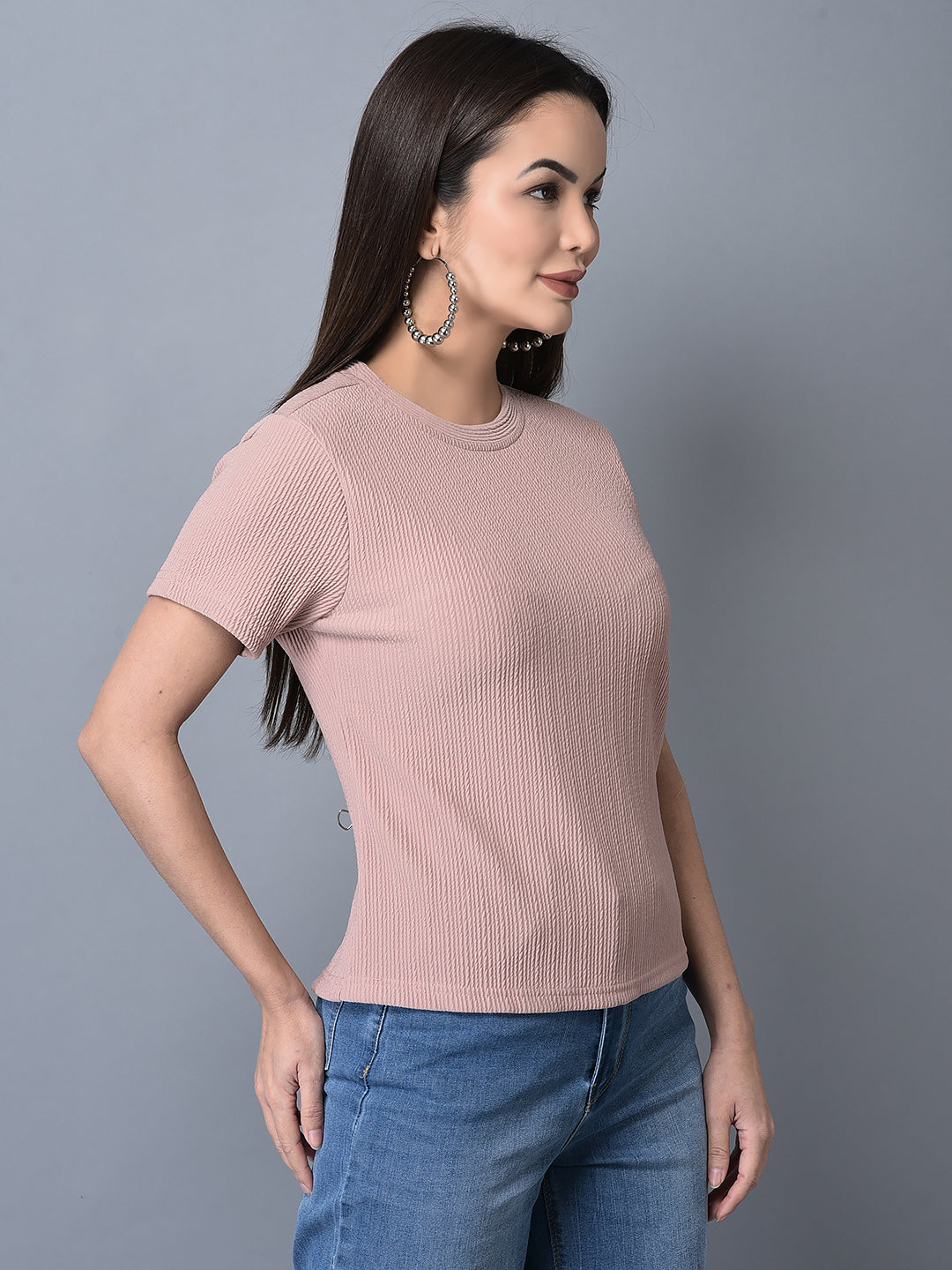 Canoe Women Loose Fit Solid Round Neck T-Shirt