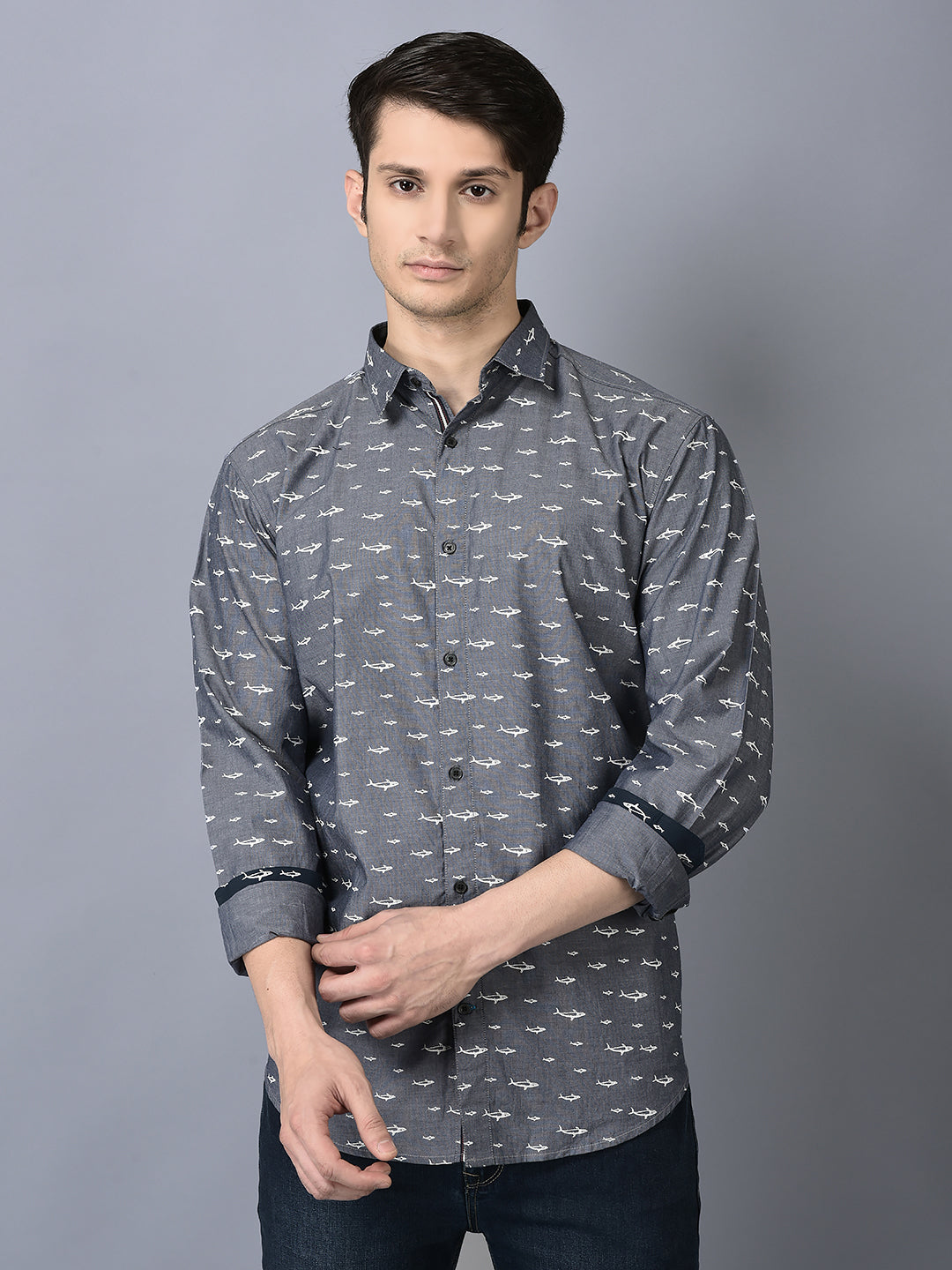 CANOE MEN Casual Shirt Grey Color Cotton Fabric Button Closure Printed