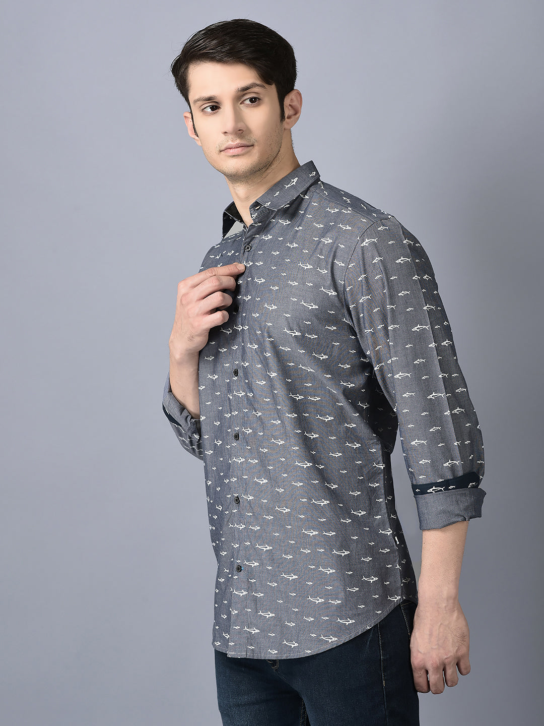 CANOE MEN Casual Shirt Grey Color Cotton Fabric Button Closure Printed