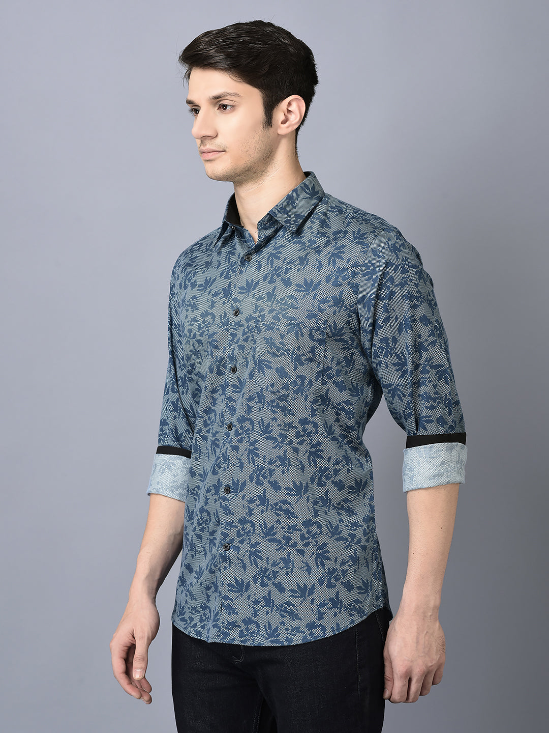 CANOE MEN Urban Shirt Print Pattern Roll-Up Sleeve