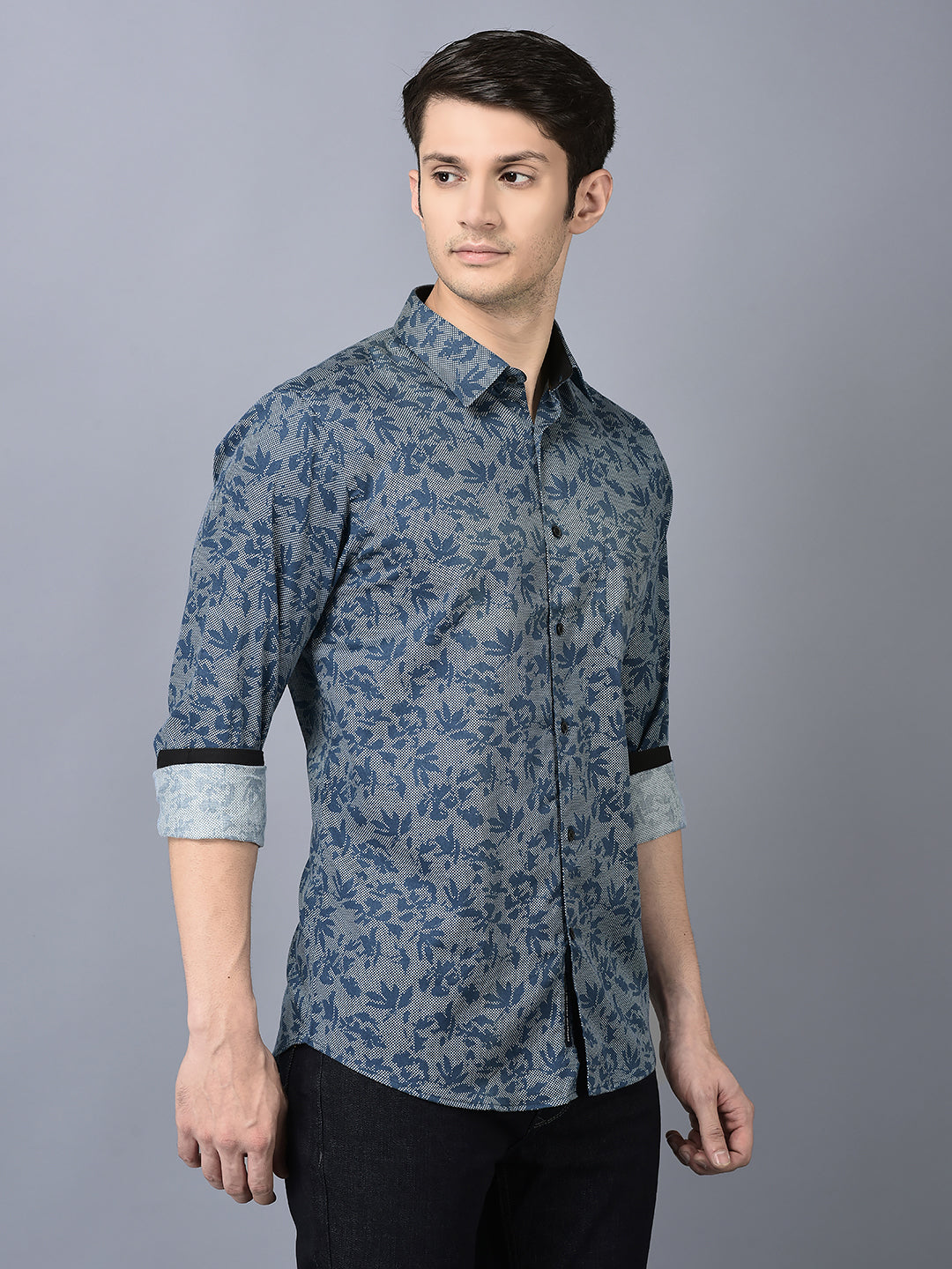 CANOE MEN Urban Shirt Print Pattern Roll-Up Sleeve